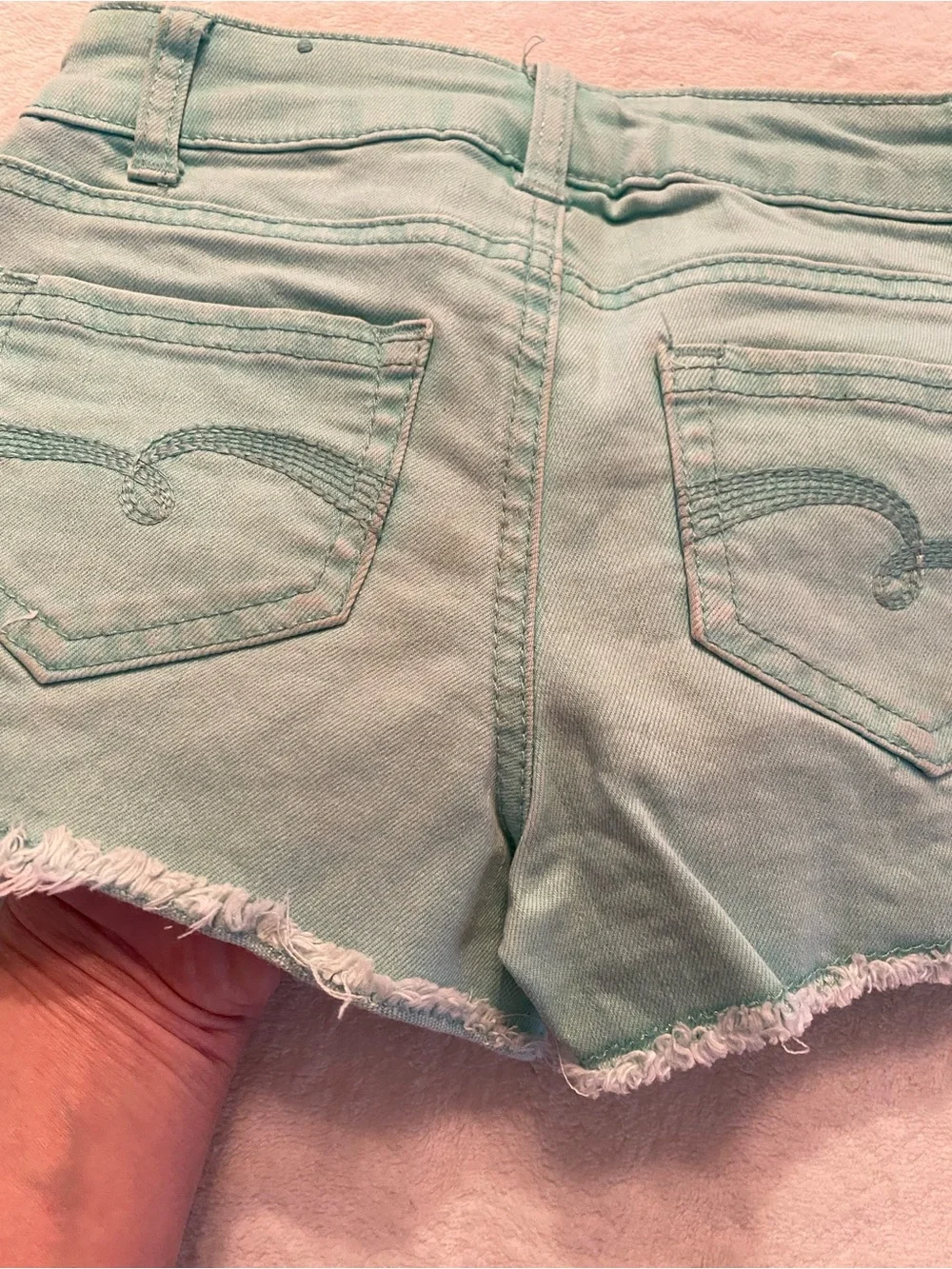 Justice Girls' Denim Shorts Teal Cut off Size 8 Slim